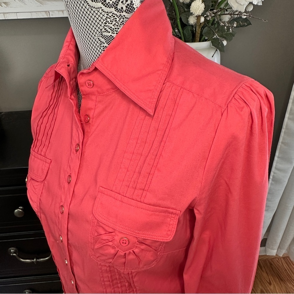 Bebe Utility Tunic Shirt Belle Pink Button-Front Stretch Poplin Blouse Size S - Picture 10 of 14